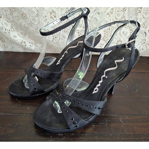 EUC Nina Black Leather Strappy Dress Heels/Sz. 7.5M - Picture 3 of 8